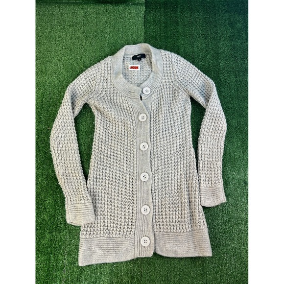 Mossimo Sweaters - Mossimo Womens XS Light Gray Waffle Knit Longline Button Front Cardigan Sweater